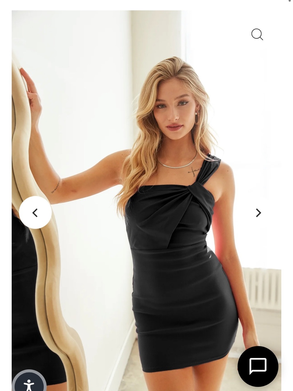 American Threads Black One-Shoulder Knot Mini Dress